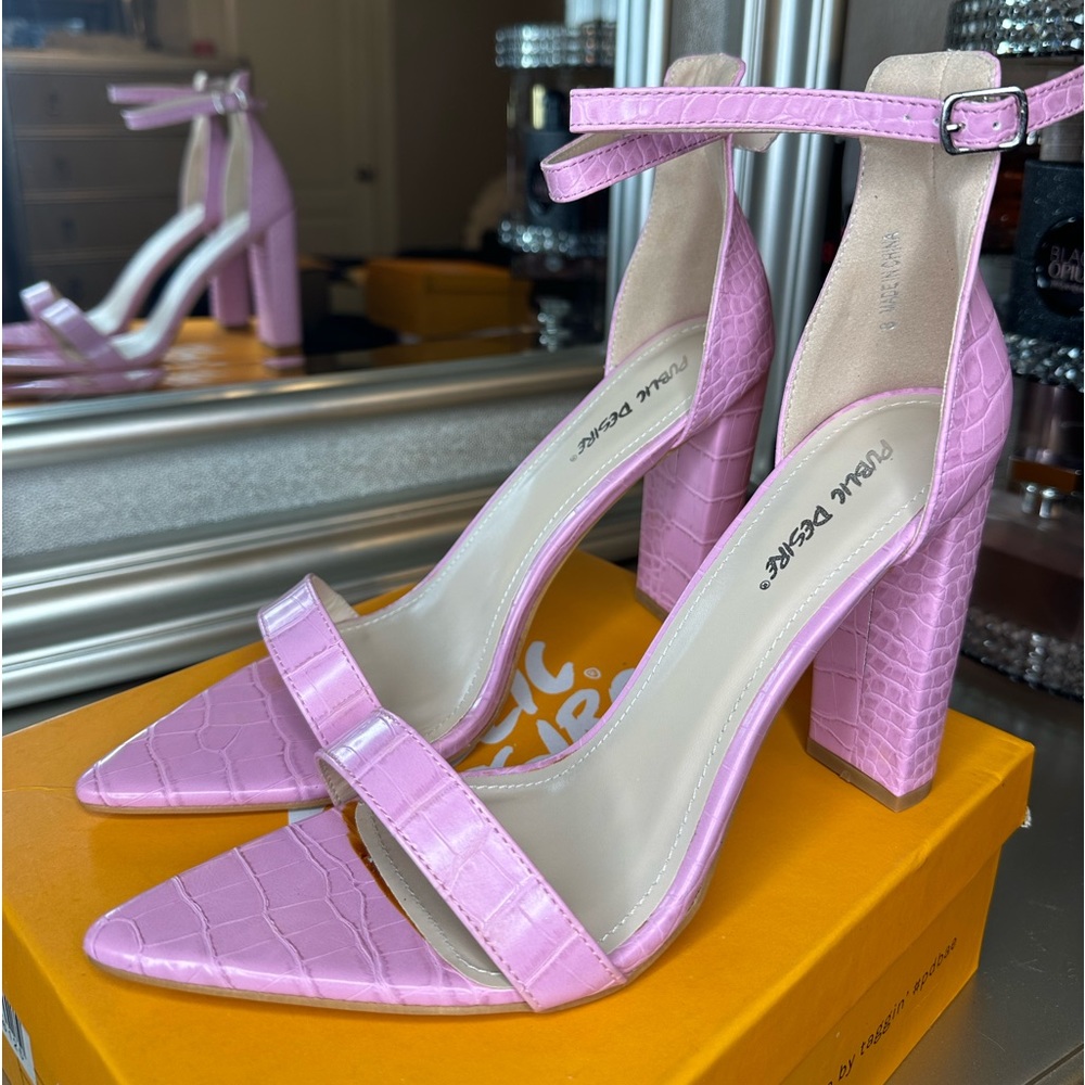 Public Desire Pink Pointed Block Heels